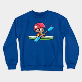 boy paddles in a canoe in sports equipment on fast waters Crewneck Sweatshirt